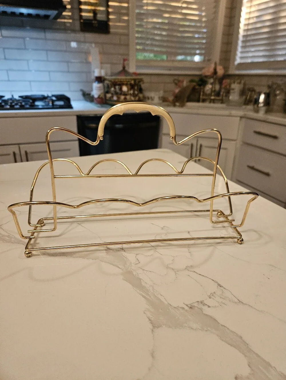 Mid Century Brass Gold Glass Caddy